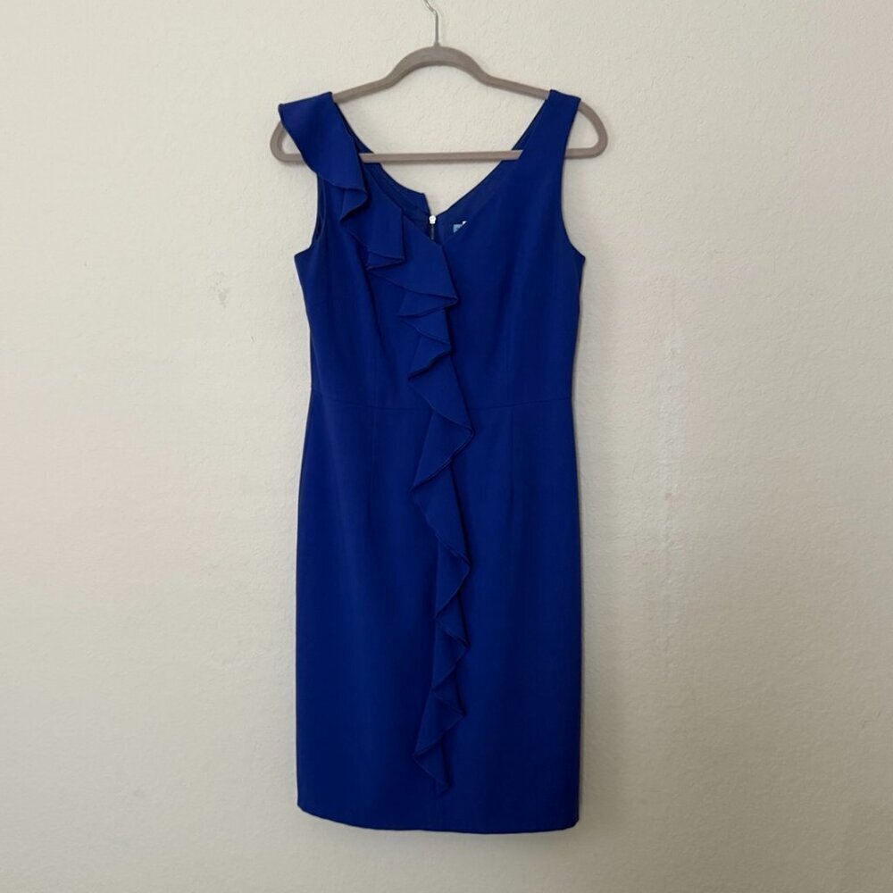 Antonio Melani Royal Blue Sleeveless Dress With Ruffle down Front  Size 6 - Picture 5 of 15